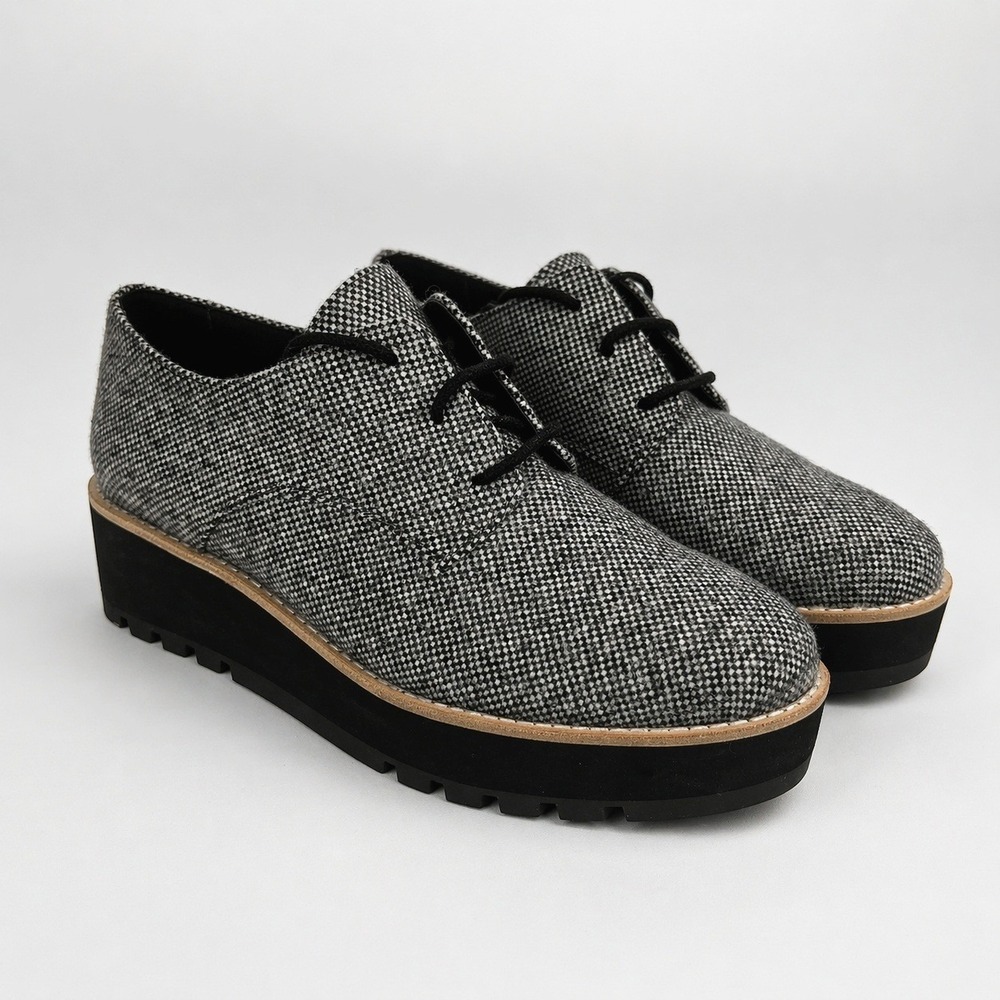 Eileen Fisher Eddy Mélange Herringbone Platform Oxford Shoes Women's 7 Gray Wool